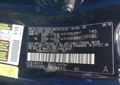 2016 Toyota Sienna Le 8 Passenger from USA, damaged, VIN 5TDKK3DC0GS758064